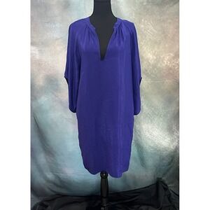 Viereck Royal Purple 100% Silk V-Neck Dolman Sleeve Shift Dress Womens Large